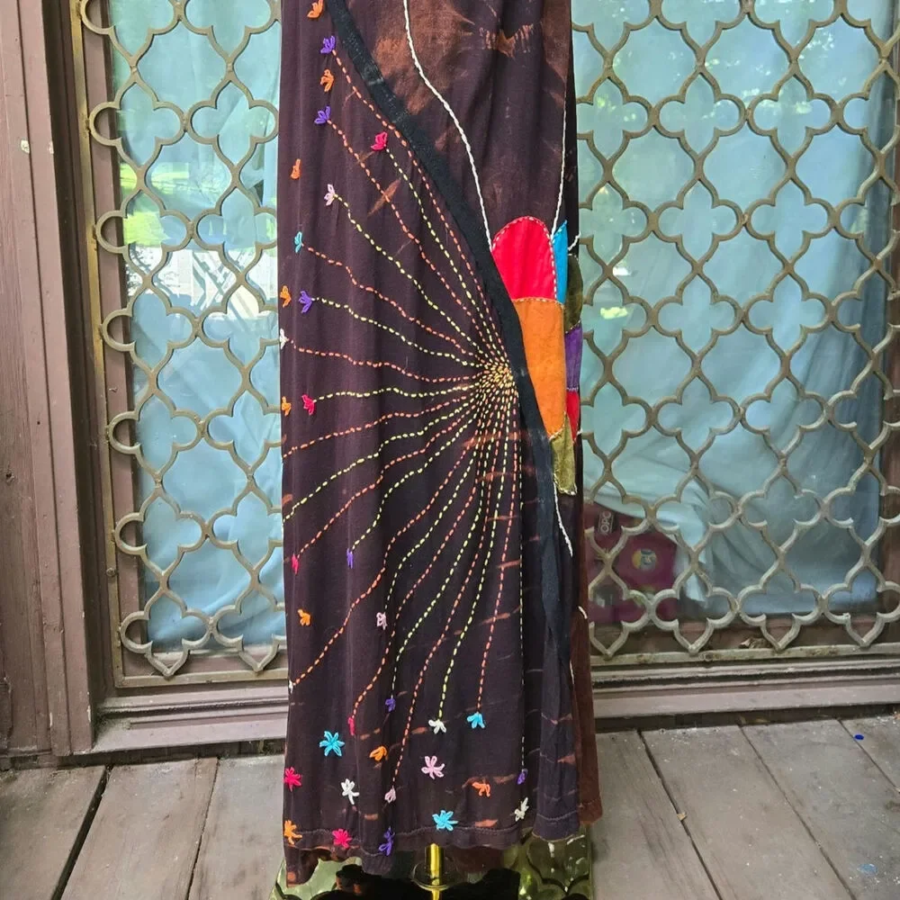 NEW Rising International Handmade Tie Dye Embroidered Maxi Dress L Boho Nepal - Picture 3 of 12
